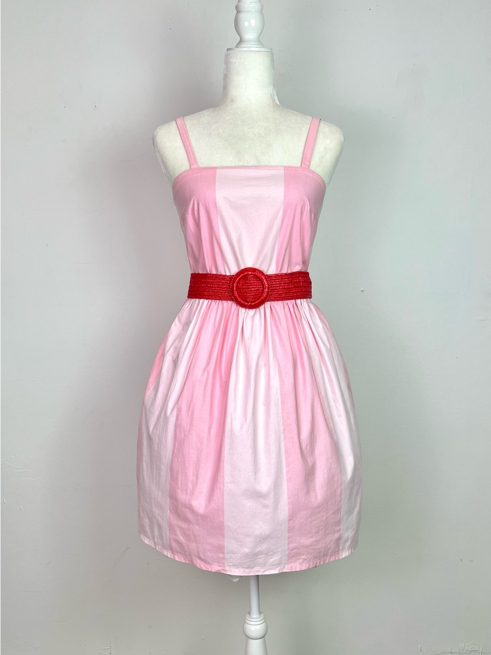 Vintage 70s Pink Striped Sleeveless Cotton Mini Dress Size XS